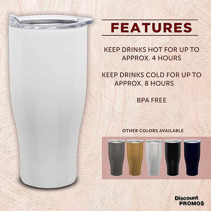 DISCOUNT PROMOS Stainless Steel Grip Travel Mugs 27 oz. Set of 10, Bulk Pack - Perfect for Coffee, Soda, Other Hot & Cold Beverages - White