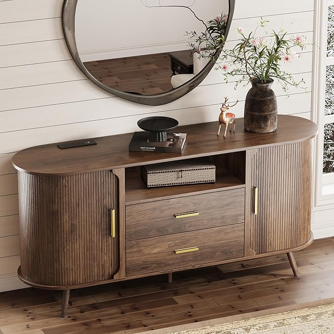 60" Sideboard Buffet Cabinet with Storage, Sliding Door & Adjustable Shelf, Modern Accent Sideboard Coffee Bar Console Table for Kitchen, Entryway and Living Room