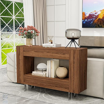 47" Narrow Console Table with Hidden Side Storage Cabinets, Adjustable Shelves, Farmhouse Entryway Sofa Table for Behind The Couch, Living Room, Hallway, Walnut
