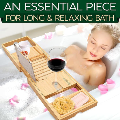 SereneLife Premium Bathtub Tray Caddy, Expandable Bath Tray, Unique House Warming Gifts, Gift for Mom, Women, New Home, Wedding, Anniversary, Bridal Shower, Universal Fit for All Tub - Natural