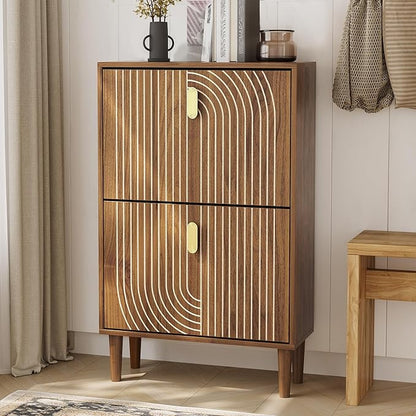 Shoe Storage Cabinet with 2 Flip Drawers, 23.6"(W) Freestanding Shoe Organizer with Metal Handles for Entryway, Narrow Shoe Rack Cabinet
