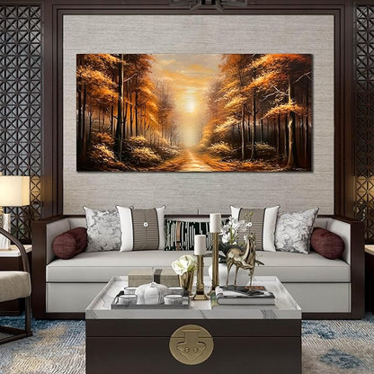 Large Wall Art for Living Room Bedroom Office Gold Forest Artwork Sunrise Landscape Nature Pictures Modern Wall Art Framed Canvas Prints 29x59 Inch