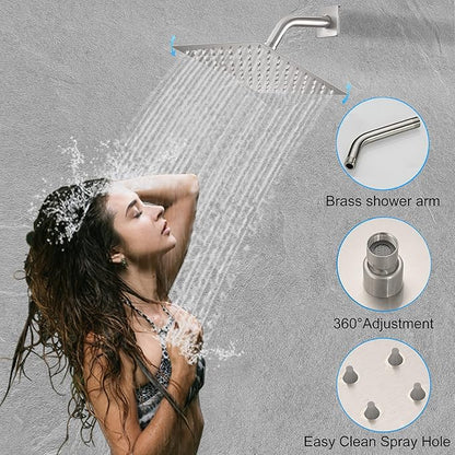 Brushed Nickel Shower System, 8 Inch High Pressure Rain Shower with Handheld, Wall Mount Shower Faucet Set for Bathroom, Rough-in Valve Body and Trim Included