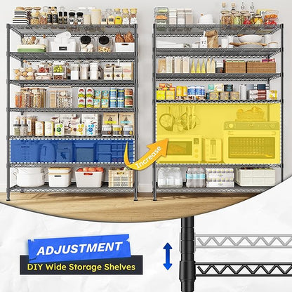 2 Set of 82.6H Metal Shelving Unit 7 Tier Storage Shelves Adjustable Wire Shelving Metal Wire Shelf Pantry Shelves Commercial Rack for Kitchen Pantry Garage 45" W x 82.6''H x 13.5" D, Black