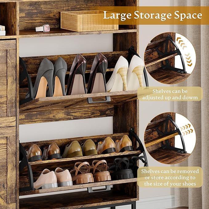 Shoe Cabinet Storage for Entryway, Shoe Storage Cabinet with 3 Flip Drawers, Freestanding Narrow Shoe Rack Organizer with Metal Legs for Foyer, Hallway, Brown