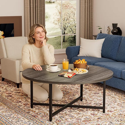 Round Coffee Table, 31.5" Coffee Tables for Living Room, Large Coffee Table Round for Indoor & Outdoor Use, Office, Patio or Garden, Large Gray(31.5" D x 17.7" H)
