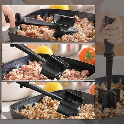 Meat Chopper Masher for Ground Beef and Hamburger Meat, Heat Resistant 5 Curved Blades Ground Beef Smasher, Nylon Meat Spatula Hamburger Chopper, Mix and Chop Kitchen Tool