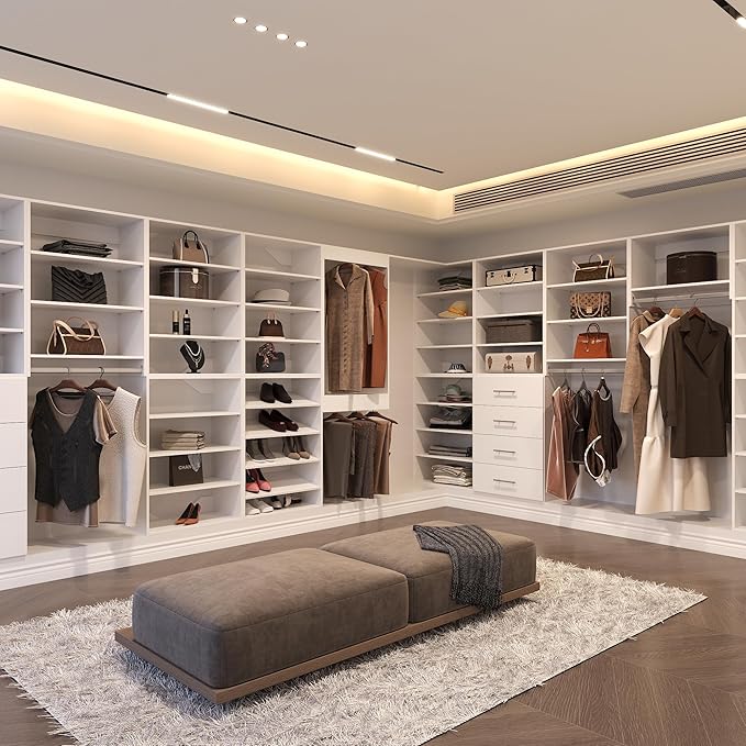 Double Hanging Closet Unit, Modular Wood Closet System Organizer with Storage, White, 25.5"W