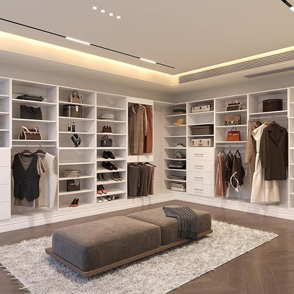 Tall Hanging Closet Unit, Modular Closet System, Wood Closet System Organizer with Storage for Walk in Closets, Clothing Rack Wardrobe Closet for Hanging Clothes, Bedroom, White, 31.5" W