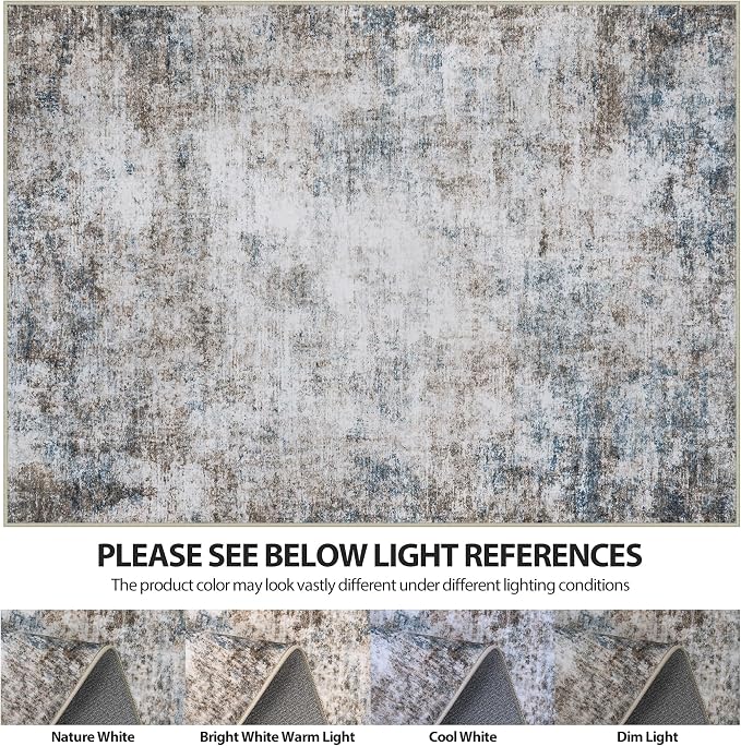 5x7 Area Rugs for Living Room Rug Washable: Abstract Rug for Dining Room Bedroom Carpet Non Slip 5 by 7 Indoor Modern Nursery Home Office White Brown Blue