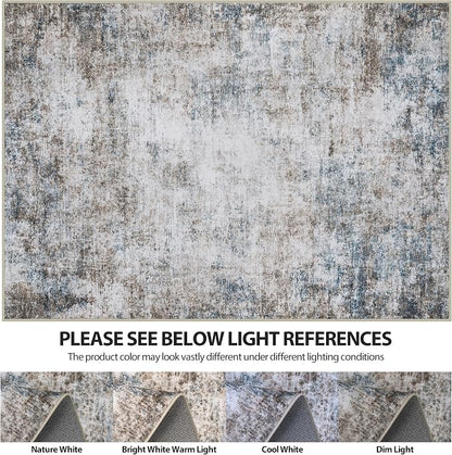 5x7 Area Rugs for Living Room Rug Washable: Abstract Rug for Dining Room Bedroom Carpet Non Slip 5 by 7 Indoor Modern Nursery Home Office White Brown Blue