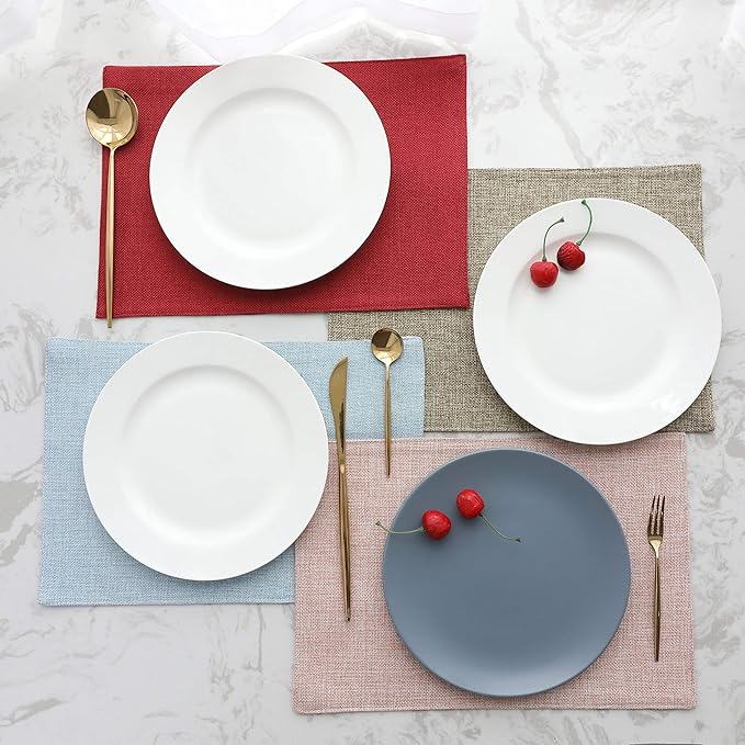 Home Brilliant Linen Placemats Set of 8 Heat Resistant Dining Table Cloth Place Mats Kitchen Table Mats Placemats Table Decor, Natural Linen