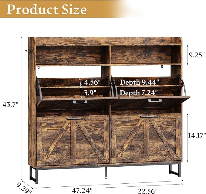 Shoe Cabinet Storage for Entryway, Shoe Storage Cabinet with 3 Flip Drawers, Freestanding Narrow Shoe Rack Organizer with Metal Legs for Foyer, Hallway, Brown