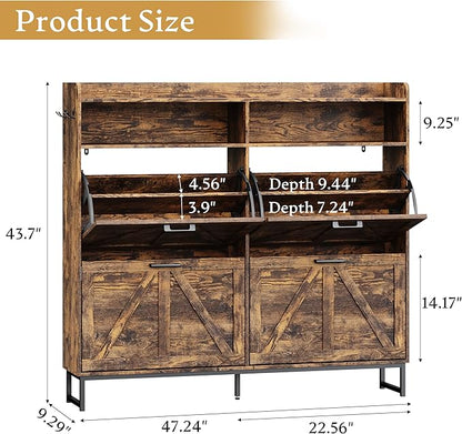 Shoe Cabinet Storage for Entryway, Shoe Storage Cabinet with 3 Flip Drawers, Freestanding Narrow Shoe Rack Organizer with Metal Legs for Foyer, Hallway, Brown