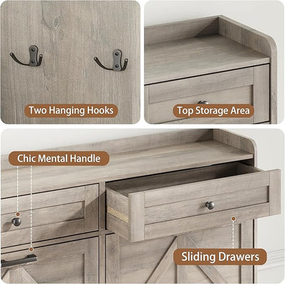Shoe Cabinet with 4 Flip Drawers & 2 Top Drawers, 43" Tall Freestanding Narrow Wooden Shoe Storage Organizer for Entryway, Hidden Slim Shoe Rack for Front Door Entrance, Hallway, Living Room, Grey