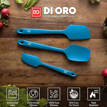 DI ORO Silicone Spatula Set - Rubber Kitchen Spatulas for Baking, Cooking, & Mixing - 600°F Heat-Resistant & BPA Free Silicone Scraper Spatulas for Nonstick Cookware - Dishwasher Safe (3pc, Blue)