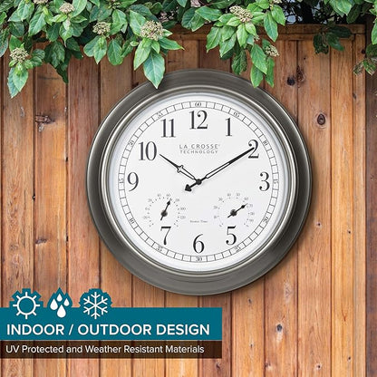 La Crosse Technology Atomic Analog Clock with Temperature and Humidity, 18" Dia. (404-00237)