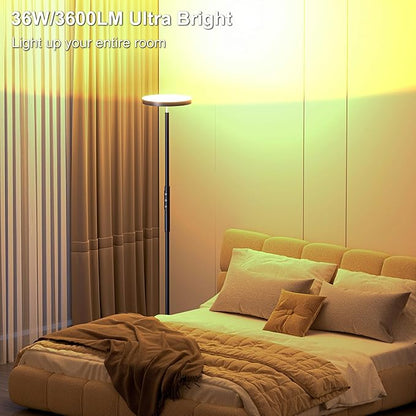RGB Torchiere Floor Lamps for Living Room, 3600LM 36W Bright LED Standing Lamp with Remote, Modern Color Changing Tall Lamp with Stepless Dimming, 69" Corner Floor Lamp for Bedroom, Office