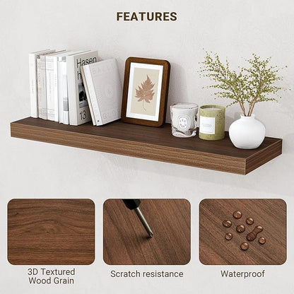 Acovy 40 Inch Floating Shelves, 3D Textured Wood Grain, 40"x9.25"x1.5" Inch Deep Floating Shelves for Wall, Wooden Shelves for Bathroom, Bedroom, Living Room, Walnut, 1 Piece