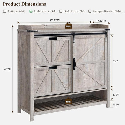 OKD Shoe Storage Cabinet with 2 Flip Drawers & Sliding Door, Farmhouse Entryway Shoe Organizer, Freestanding Rustic Hidden Shoe Rack Cabinet for Entryway, Light Rustic Oak