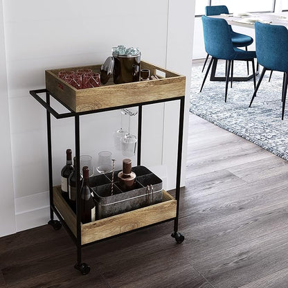 SIMPLIHOME Simons SOLID MANGO WOOD Industrial Contemporary 24 inch Wide Bar Cart in Natural for the Living room, dining room and kitchen