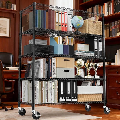 M MZG 3300LBS 53.1" W 5 Tiers Shelf Steel Storage Shelving Utility Shelving Unit Steel Organizer Wire Rack for Home,Kitchen,Office,Garage Black 23.6" D x 53.1" W x 73.6" H