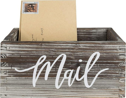 MyGift Mail Holder Storage Organizer Box Torched Wood with MAIL Script Design, Desktop Letters, Bills, Notes and Postcard Bin for Home Office Dorm Room