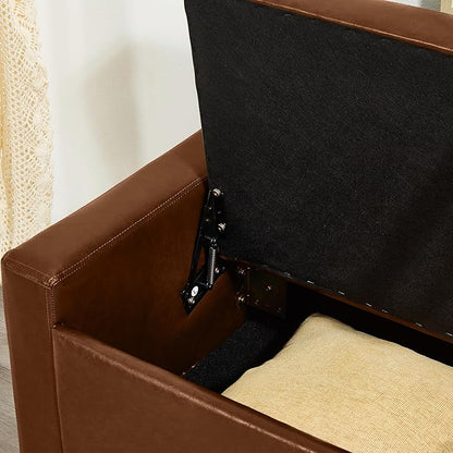 Furniliving Storage Bench, 48‘’ Upholstered PU Leather Ottoman Bench with Button-Tufted, Folding Bedroom Bench with Wood Legs, Entryway Bench for Bedroom, Brown