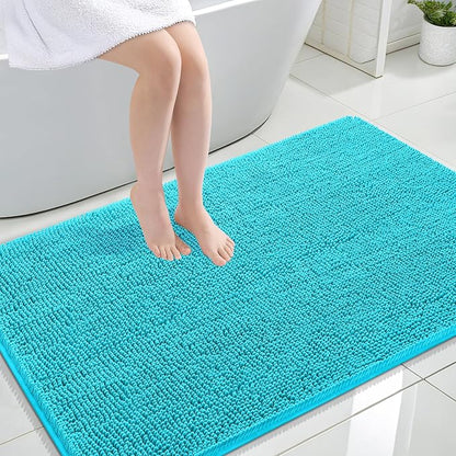 OLANLY Large Bathroom Rugs 44x32, Extra Soft Absorbent Chenille Bath Rugs, Rubber Backing Quick Dry, Machine Washable Bath Mats for Bathroom Floor, Tub and Shower, Home Decor Accessories, Aqua Sky