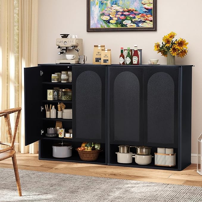 Shoe Cabinet, 5 Tier Wooden Shoe Storage Organizer Cabinet with Adjustable Shelves, Shoes Rack Accent Cabinet for Entryway Hallway Living Room, Black