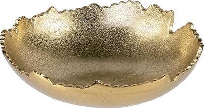 Red Co. 8.75” Gold Moon Decorative, Asymmetrical Torn, Hammered Metal Centerpiece Bowl with Sculpted Edges