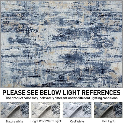 9x12 Area Rugs Washable Rug: Modern Abstract Living Room Rug Soft Anti-Skid Thin Carpet Indoor Floor Non-Shedding Carpets for Bedroom Dining Room Farmhouse Nursery Home Office Blue Gold
