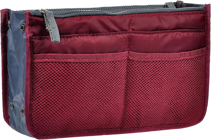 Vercord Purse Organizer Insert for Handbags Bag Organizers Inside Tote Pocketbook Women Nurse Nylon 13 Pockets Burgundy Medium