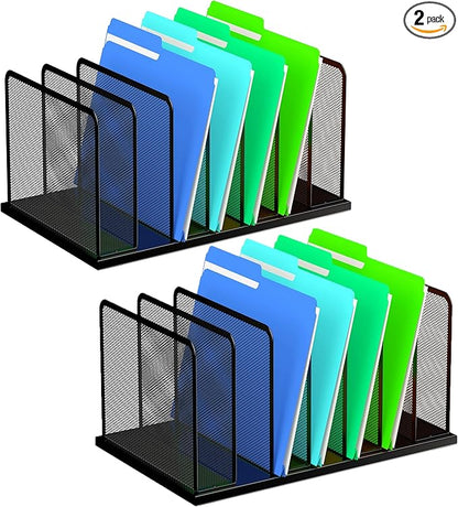 Kuntine.B Desk File Organizer Upright Mesh Desktop Organizer File Sorter Office Organization File Holder for Home, Office & Classroom (Black, 2 Pack 7-Section)