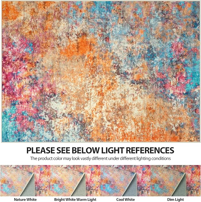 10x14 Area Rugs for Living Room Rug Washable: Abstract Large Rug Indoor Modern Carpet Non Slip for Dining Room Bedroom Nursery Home Office Colorful