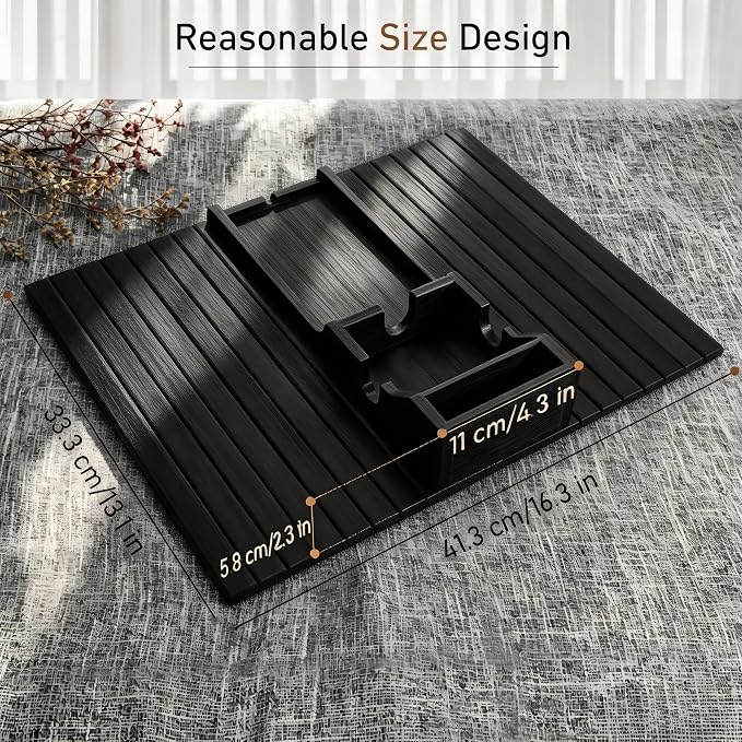 Yoshiky Black Bamboo Couch Armrest Table, Couch Arm Tray with Removable Couch Cup Holder, 2 in 1 Design Foldable Anti-Slip Bamboo Couch Tray and Sofa Cup Holder for Drink