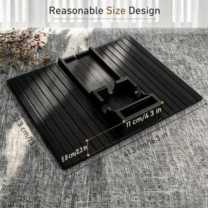 Yoshiky Black Bamboo Couch Armrest Table, Couch Arm Tray with Removable Couch Cup Holder, 2 in 1 Design Foldable Anti-Slip Bamboo Couch Tray and Sofa Cup Holder for Drink