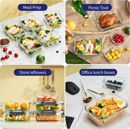 MFY 12-Pack Glass Storage Containers with Lids, Glass Meal Prep Containers Set, Airtight Lunch Containers with Lids, Microwave, Oven, Freezer and Dishwasher Safe, Gray