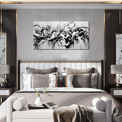 Abstract Canvas Wall Art for Living Room Bedroom Office Black and White Wall Art Abstract Line Picture Framed Wall Decor Modern Canvas Prints 20x40 In