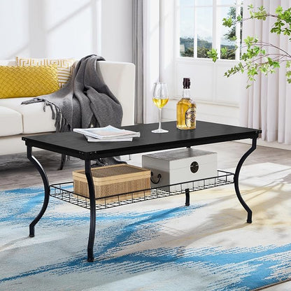 VECELO 3 Pieces Living Room Table Sets, Coffee and End Tables with Open Storage Shelves for Apartment, Home Office, Small Space, Easy Assembly, Black