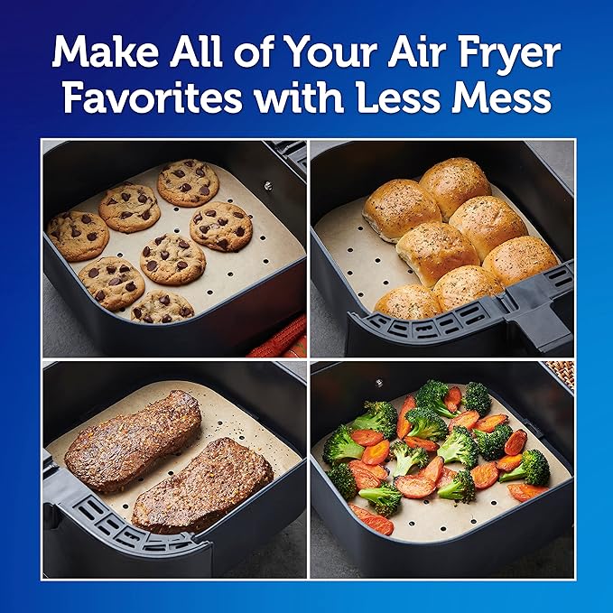 Reynolds Kitchens Air Fryer Liners Disposable, Unbleached Parchment Paper Sheets, 50 Count (Pack of 2)