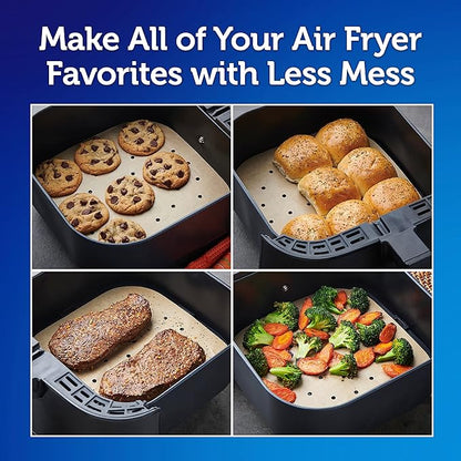 Reynolds Kitchens Air Fryer Liners Disposable, Unbleached Parchment Paper Sheets, 50 Count (Pack of 2)