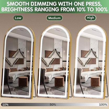 FENNIO Full Length Mirror with Lights, 80" x 36" LED Full Body Mirror for Bedroom, Salon, Dimmable, 3 Color Lighting [Tempered Glass]