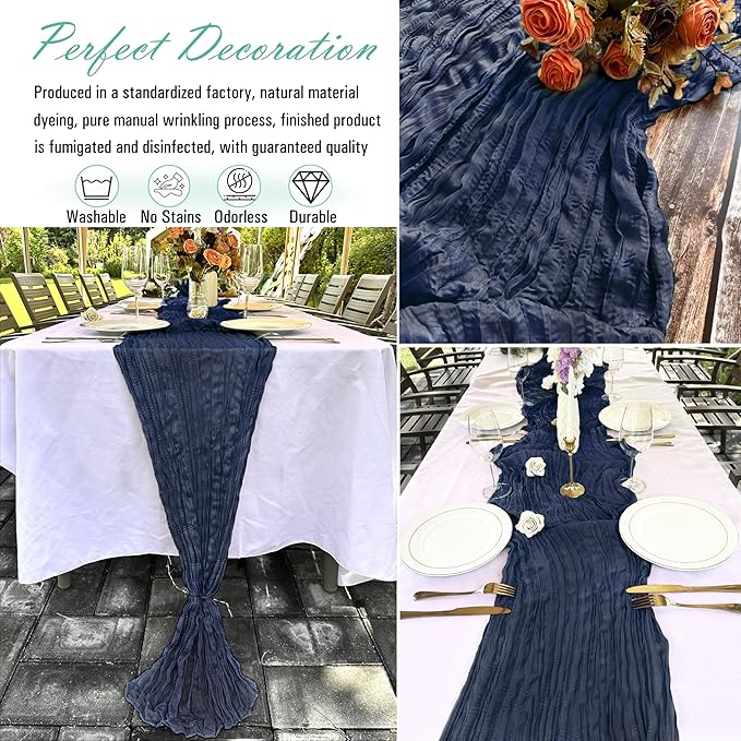 8 Pack Navy Blue Cheesecloth Table Runner 22 x 108 inch Gauze Cheese Cloth Table Runner Bulk for Rustic Wedding Baby Shower Birthday Party Boho Table Decor