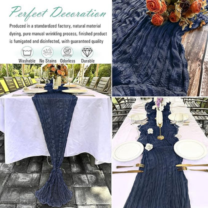 8 Pack Navy Blue Cheesecloth Table Runner 22 x 108 inch Gauze Cheese Cloth Table Runner Bulk for Rustic Wedding Baby Shower Birthday Party Boho Table Decor