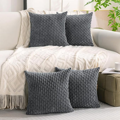 Set of 4 Medium Grey Taupe Decorative Throw Pillow Covers 26x26 Inch Corduroy Pillow Covers for Bed Couch Sofa Living Room Soft Square Cushion Cases