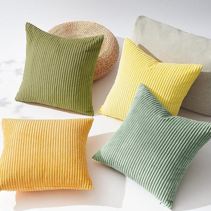 Topfinel 24x24 Decorative Large Throw Pillows Covers Set of 4,Yellow Green Mix Design Corduroy Bed Cushion Case,Couch Sofa Living Room Euro Shams No Insert,Summer Home Decor