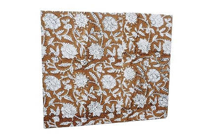 3.3 Gallon Cotton Hand Block Printed Paper Waste Basket |Small Decorative Trash Can for Housewarming Gifts in Living Room, Bedroom, Bathroom | Eco-Friendly, Plastic-Free (1, Brown White FLOWAR)