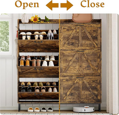 Shoe Cabinet Storage for Entryway, Shoe Storage Cabinet with 6 Flip Drawers, Freestanding Narrow Shoe Rack Organizer with Metal Legs for Foyer, Hallway, Brown