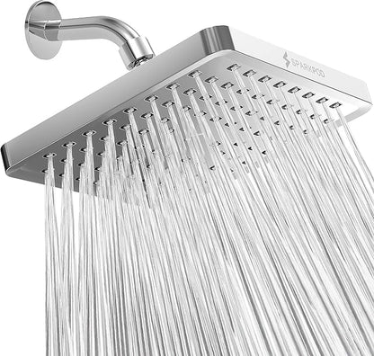 SparkPod Rain Shower Head, 8 Inch Square | High Pressure Shower Heads, 90 Nozzle (Touch-to-Clean), Adjustable Showerhead, No-tool Universal Connection